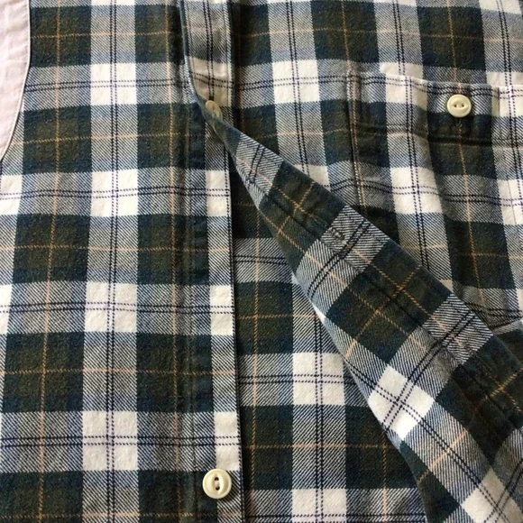 Barbour Cream and Green Plaid Flannel Shirt L Slim - Picture 13 of 15